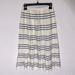 Vintage Marks & Spencer Cream Navy Striped Pleated Midi Skirt S